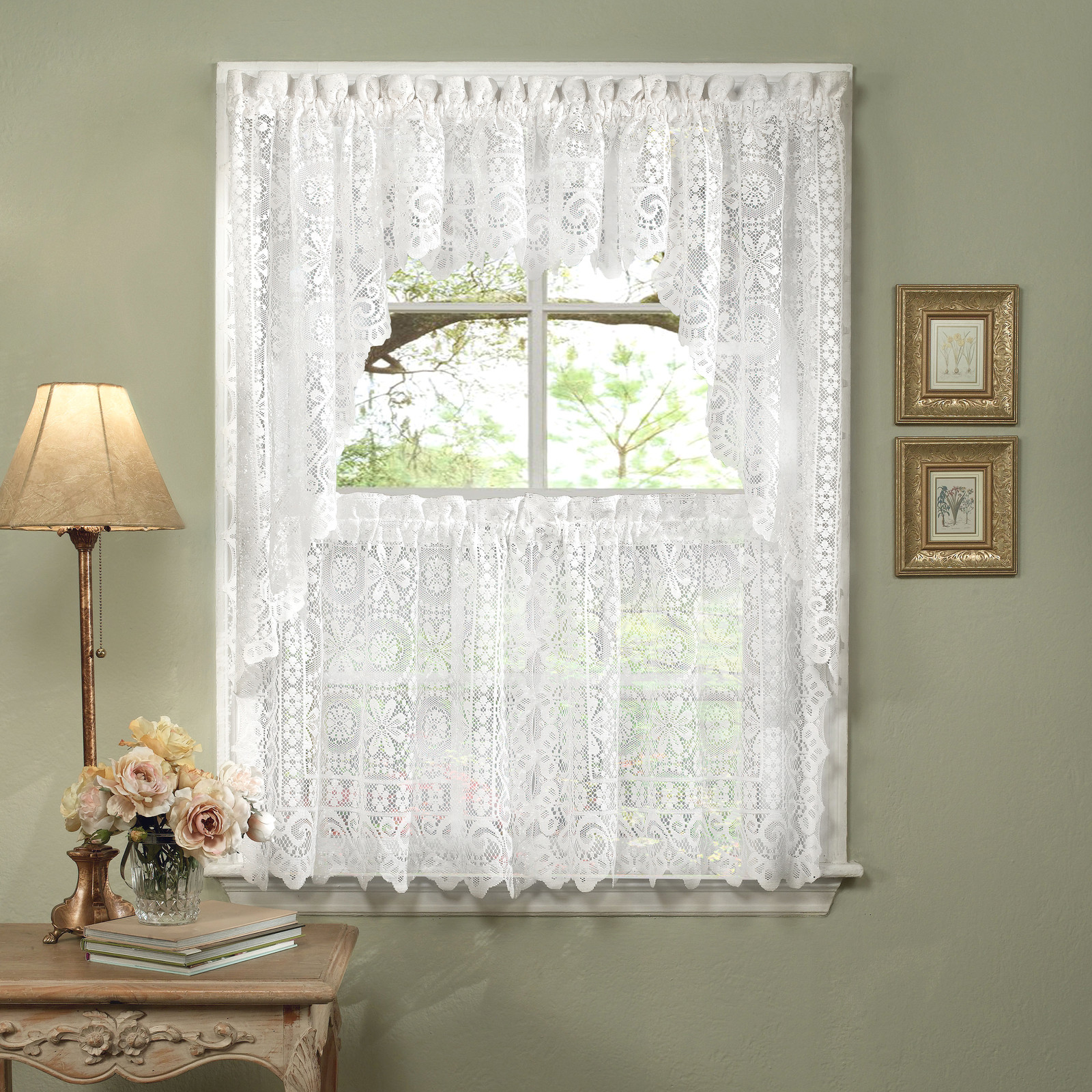 Hopewell Heavy White Lace Kitchen Curtain Choice of Tier Valance or Swag gallery