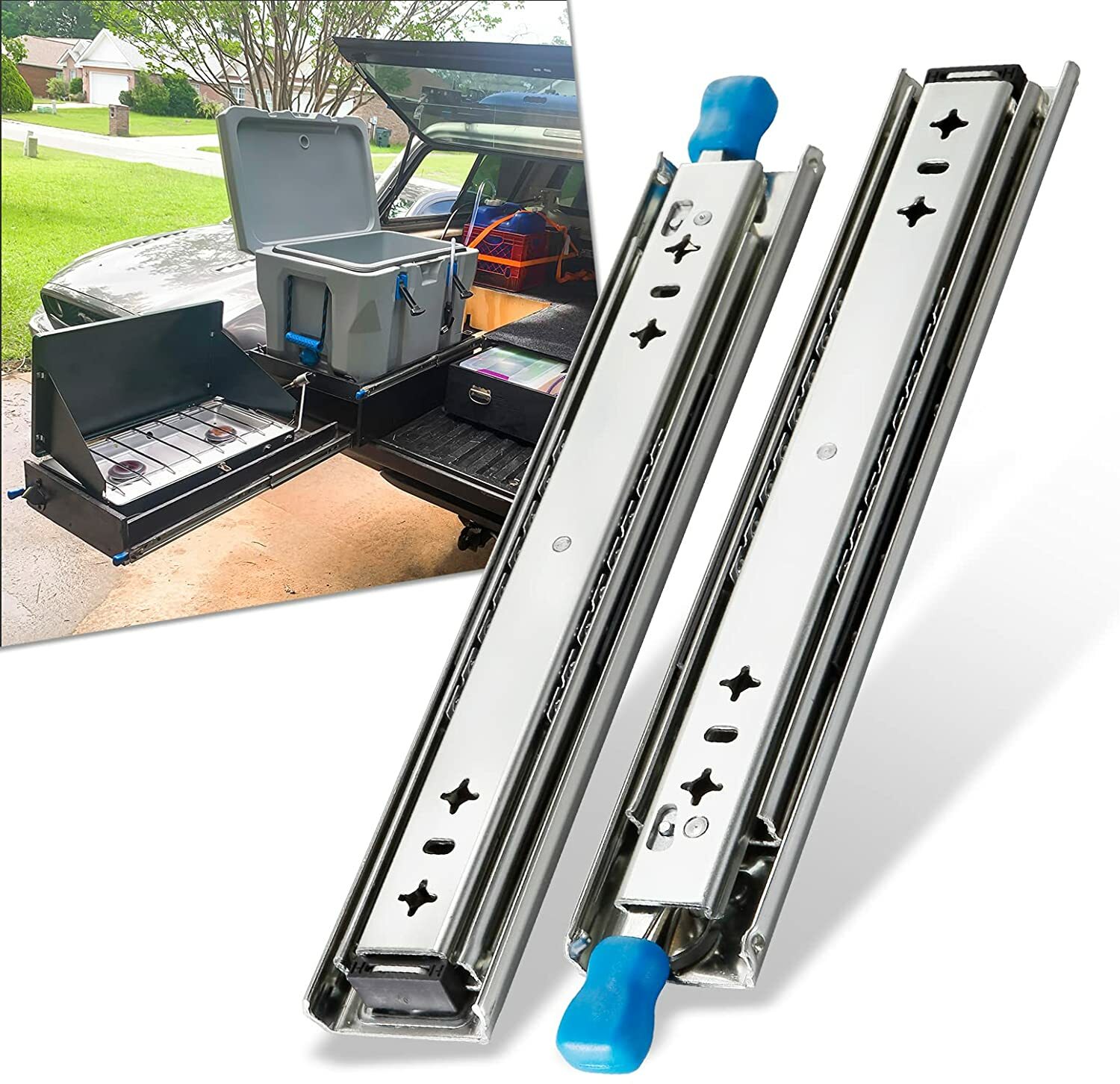 Heavy Duty Drawer Slides w/ Lock 265LB Capacity Full Extension Ball Bearing Rail gallery
