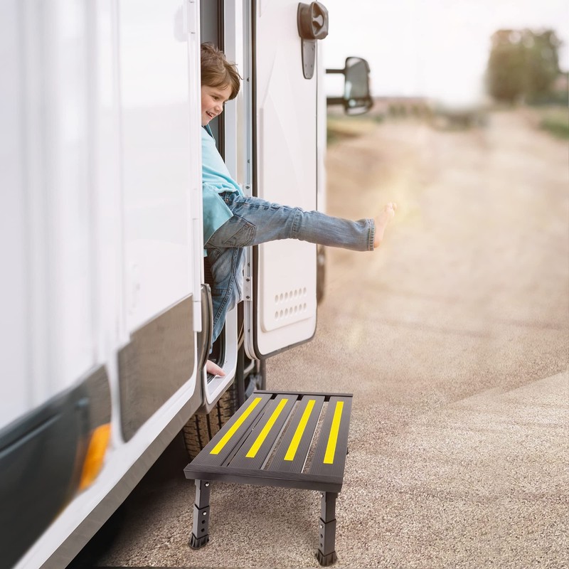 Adjustable Height Aluminum RV Step Stable Foldable Platform Step Stool Suppor... gallery