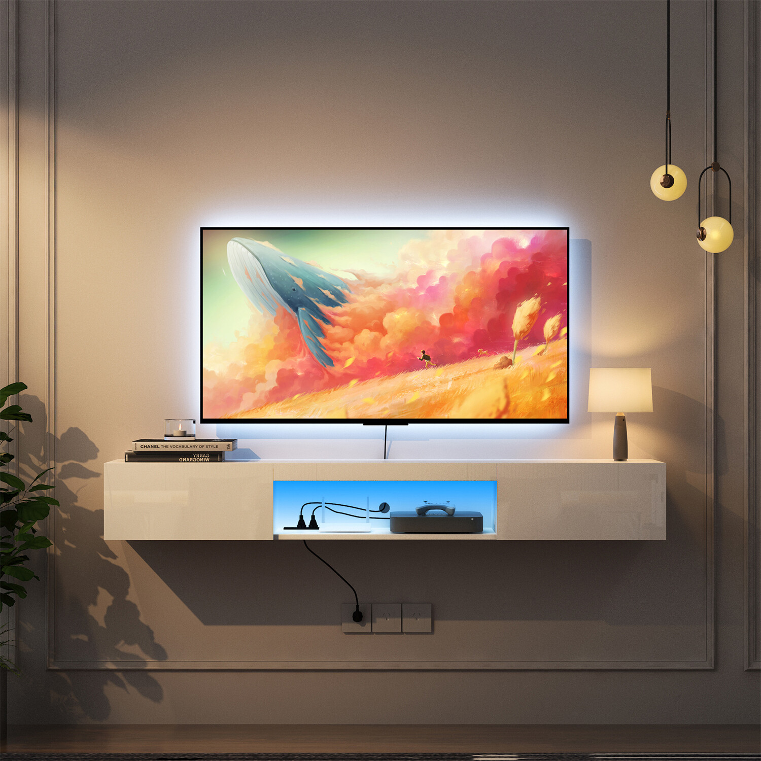 Floating TV Stand LED Wall Mounted Media Console Table For 47/55/60/65in TVs New gallery