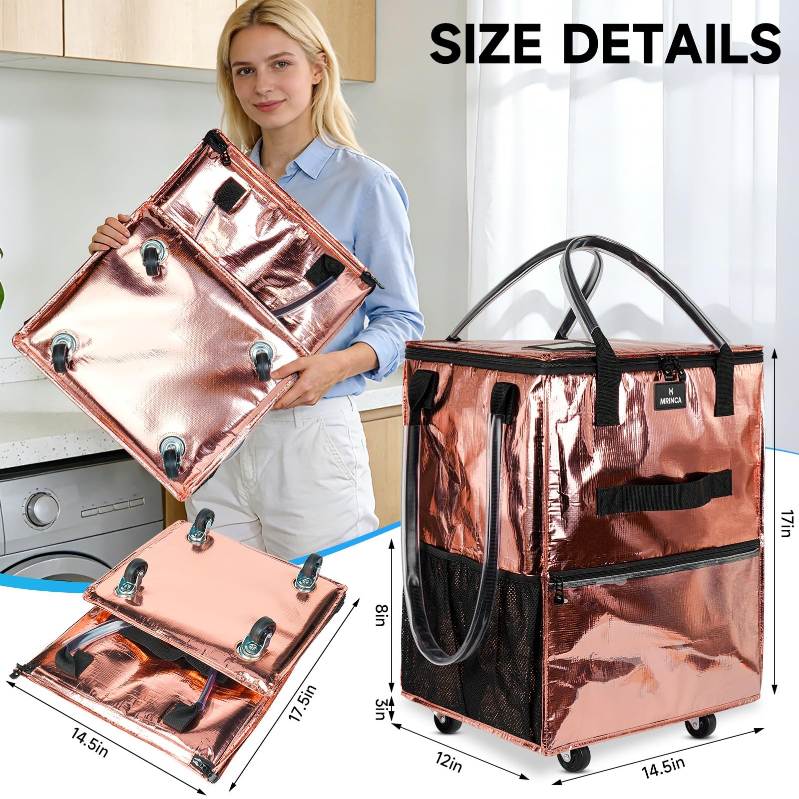 Reusable Grocery Bag On Wheels, Foldable Rolling Tote Bag, 6 Pockets, Collaps... gallery