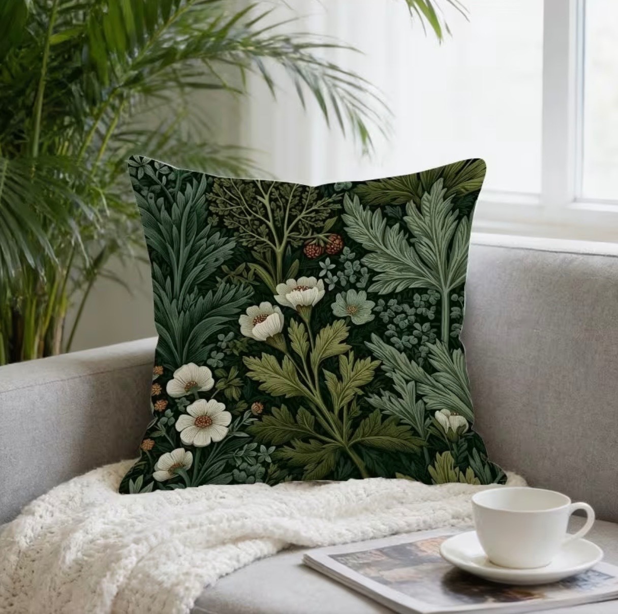 Pillow Cover William Morris Botanical Floral DOUBLE SIDED 18 x 18 9098 gallery