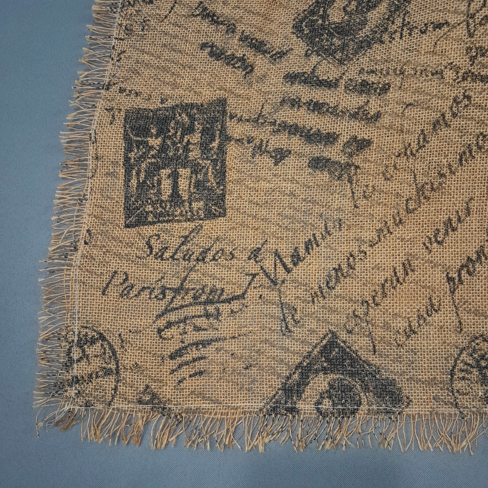 Table Runner Topper Brown Burlap French Country Paris Postage Grain Sack 23X58 gallery
