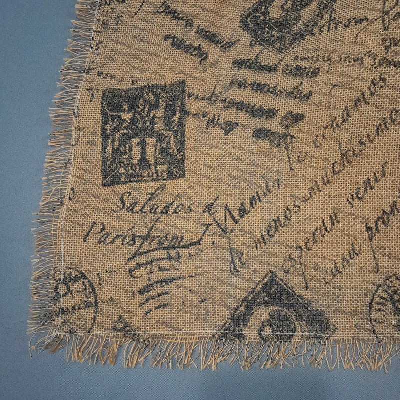 Table Runner Topper Brown Burlap French Country Paris Postage Grain Sack 23X58 gallery