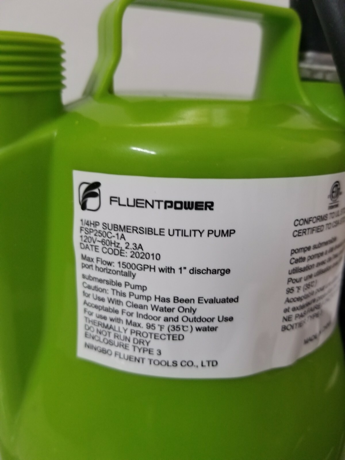 FLUENTPOWER 1/4 HP Portable Utility Submersible Pump with 1500 GPH gallery