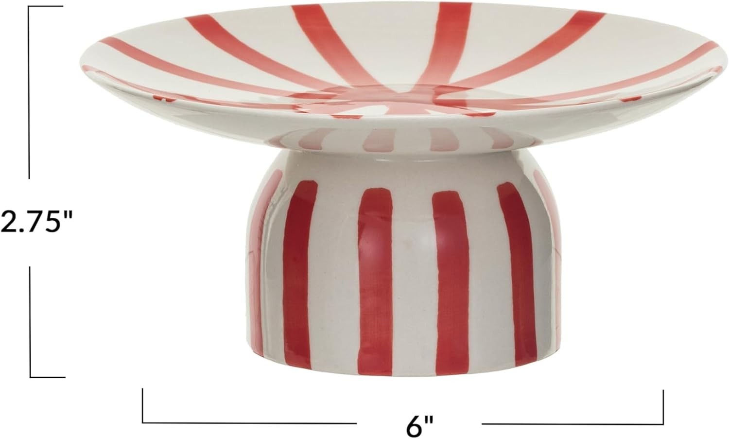 Creative Co-Op Hand-Painted Stoneware Pedestal with Stripes, Red and Cream Color gallery