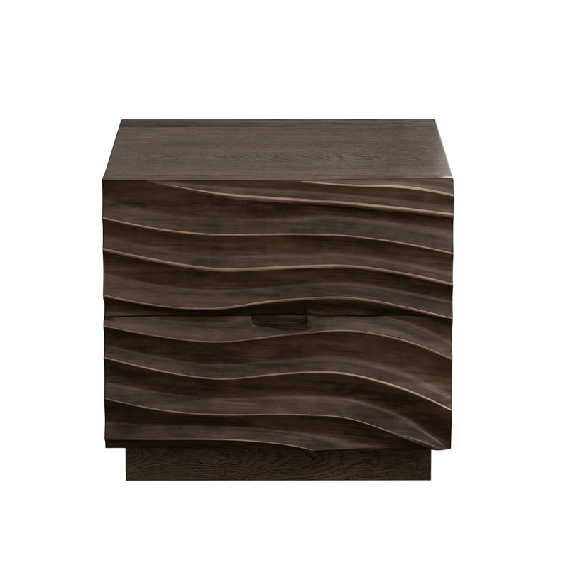 Solid Wood Nightstand with 2 Drawers, No Handle Bedside Table, Brown gallery