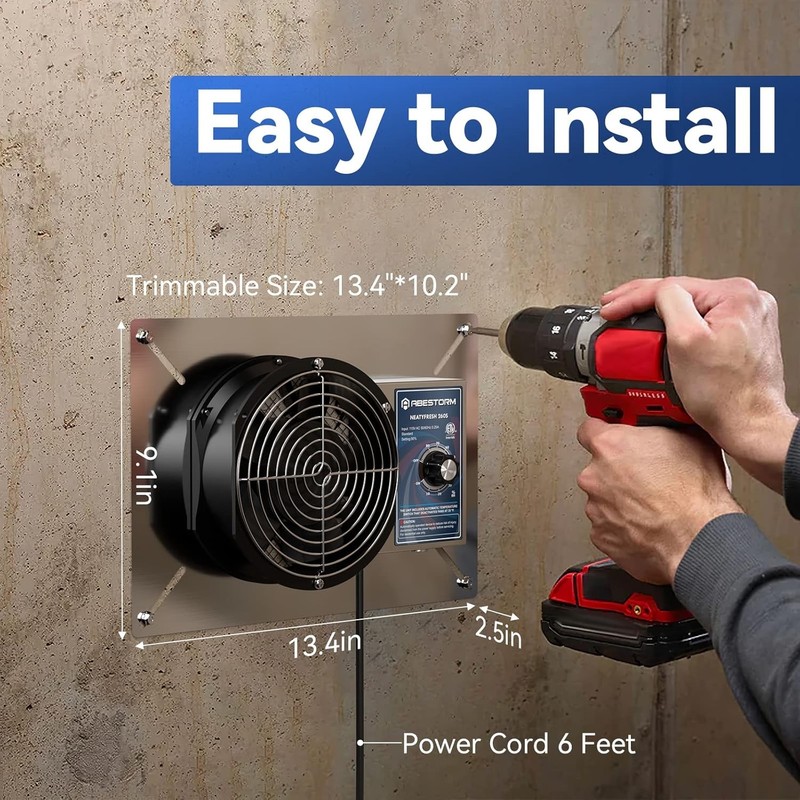 Abestorm 260CFM Crawl Space Ventilation Fan IP-55 Rated Vent Fan with Humidistat gallery