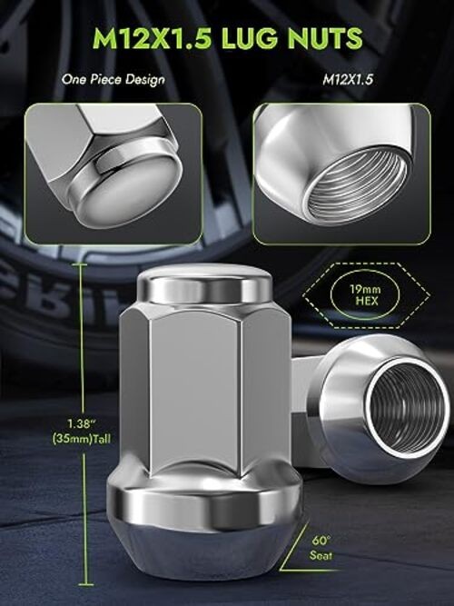 Wheel Lug Nuts - Replacement for 2008-2024 Dodge M12x1.5 Chrome 20 Pcs gallery