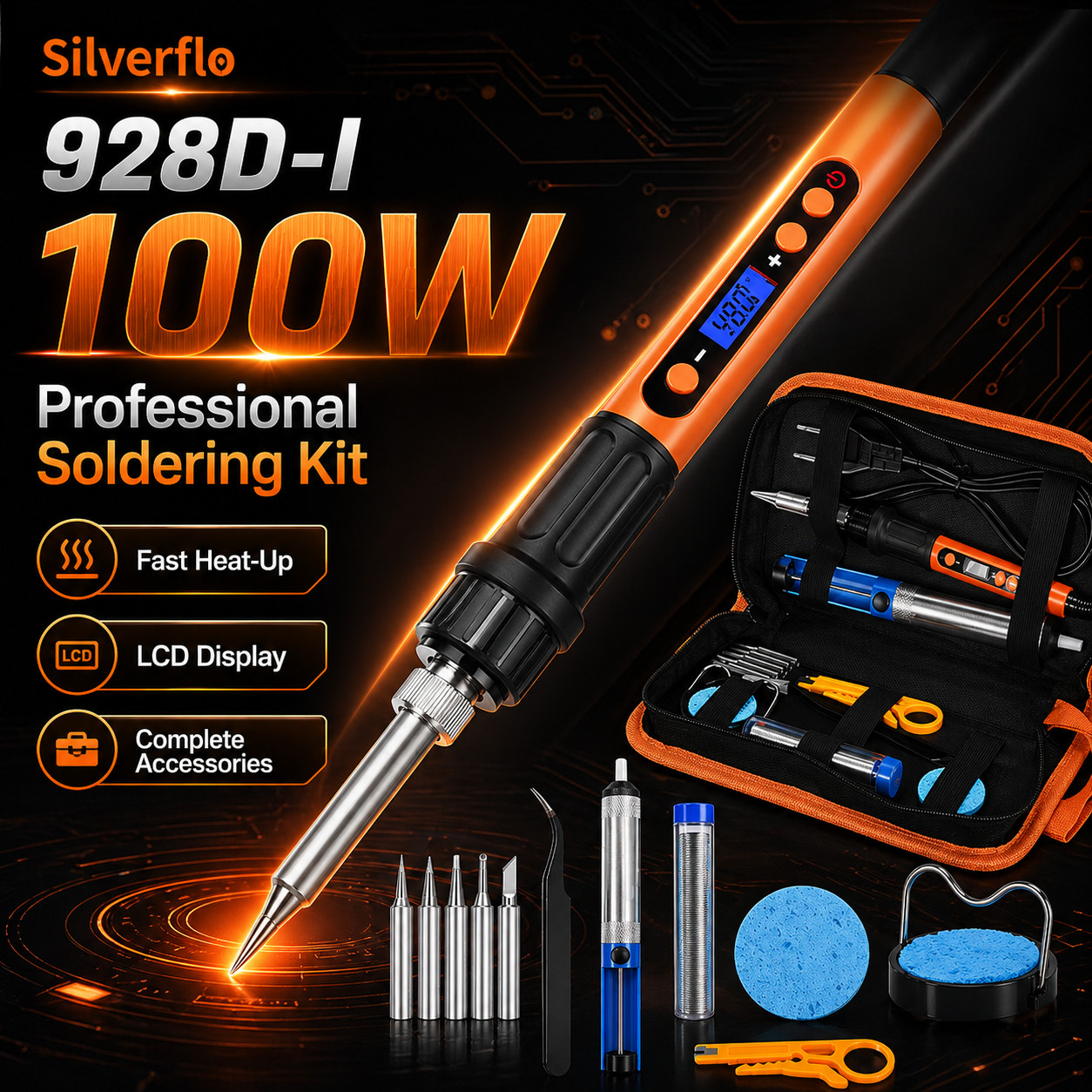 Silverflo 130W Digital Soldering Iron Station Adjustable Temp Welding Kit gallery