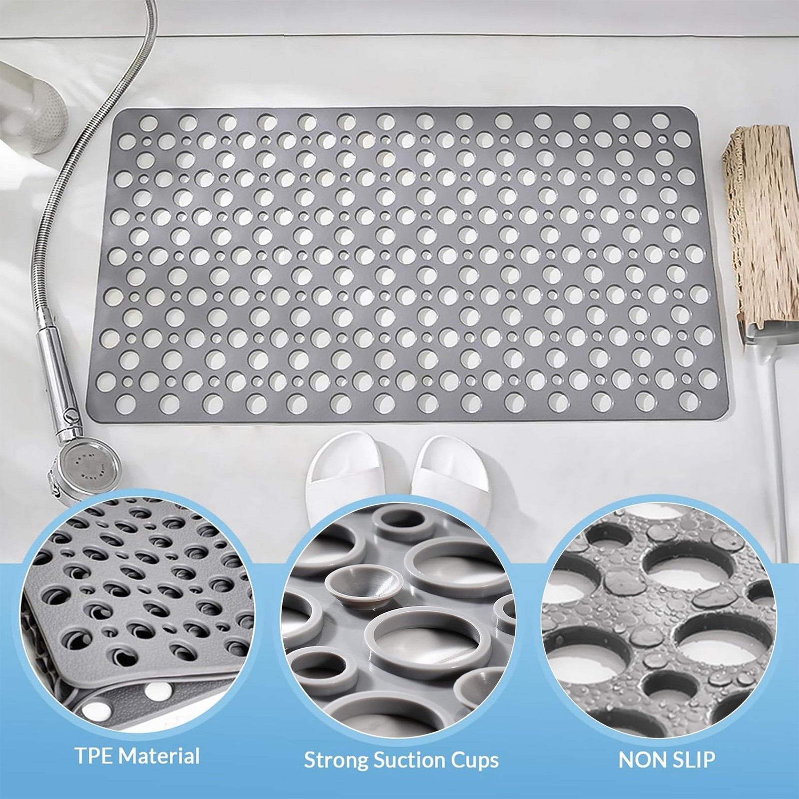 JRLCTECH Non Slip Bathtub and Shower Mat, 30x17 in (75x43 inches, Gray gallery