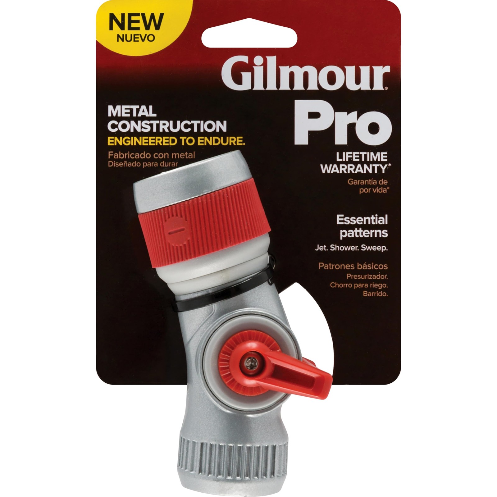 Gilmour Pro 3 Pattern Utility Hose Nozzle with Insulated Utility, Silver/Red gallery