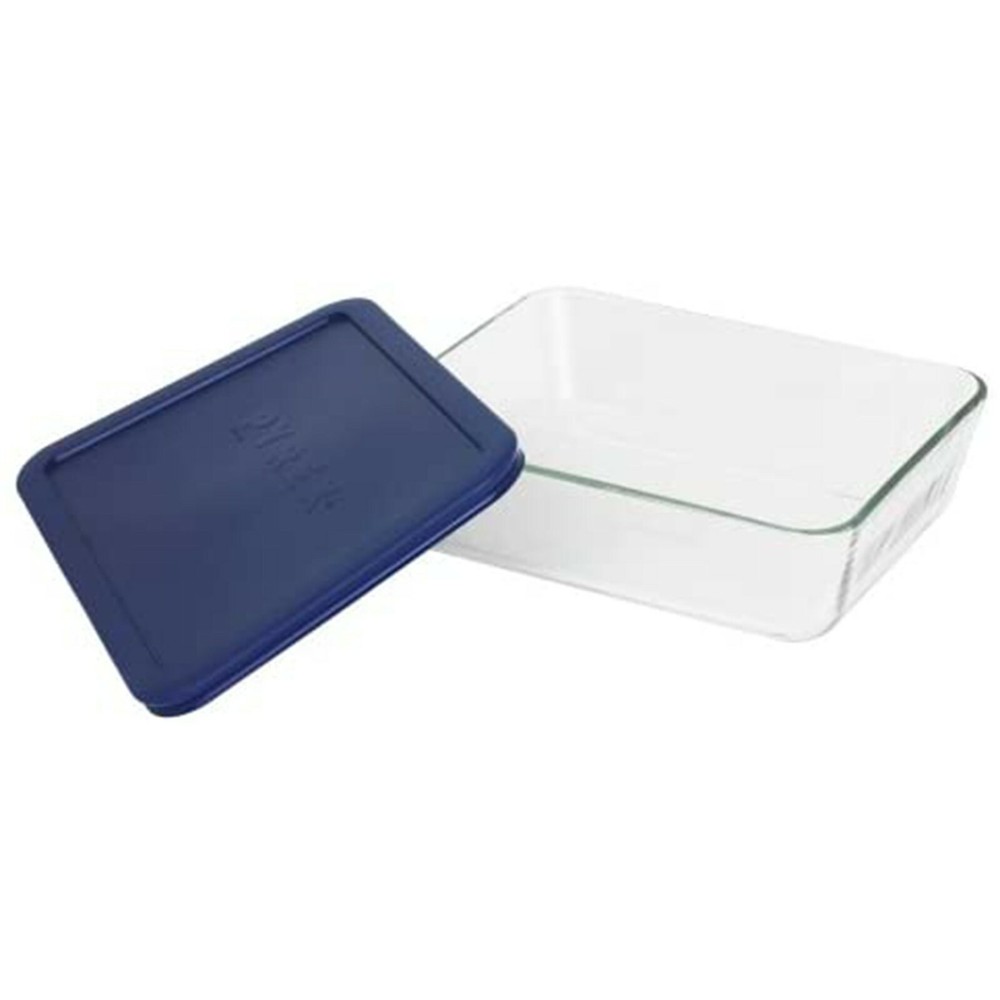 Pyrex 7211 6-Cup Rectangle Glass Storage Dish w/ 7211-PC 6-Cup Blue Lid Cover