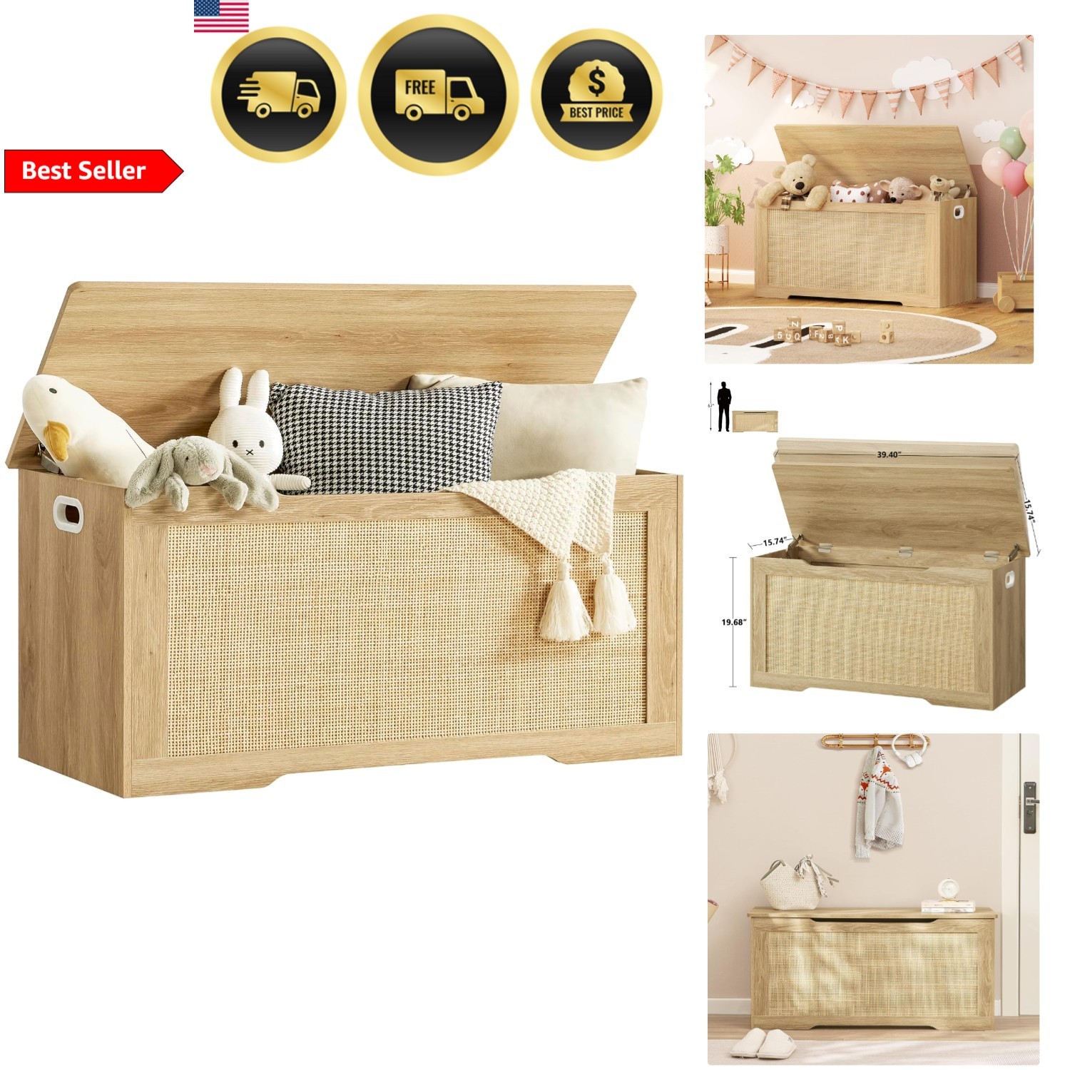 Storage Chest Toy Box Bench with Safety Hinges for Bedroom Living Room gallery