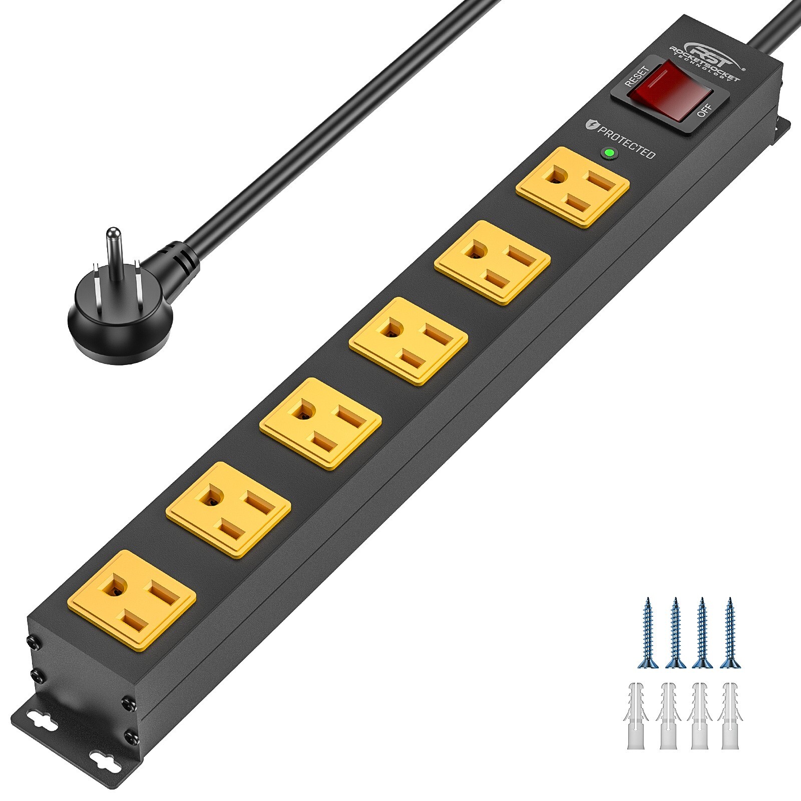 CRST 6 Outlet Surge Protector Power Strip 2100J with Switch, Metal Power Strip gallery