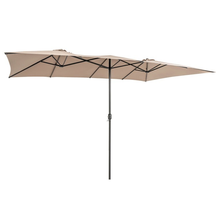 15 x 9 Ft Double-Sided Polyester Fabric Patio Umbrella & Crank Handle Vented Top gallery