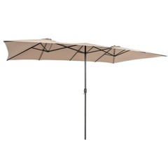 15 x 9 Ft Double-Sided Polyester Fabric Patio Umbrella & Crank Handle Vented Top