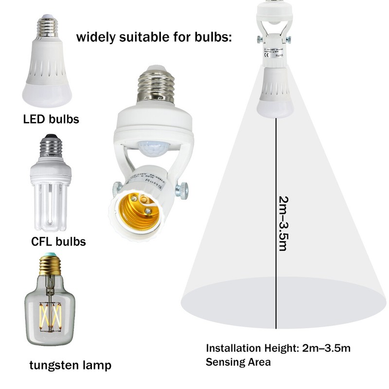 PIR Motion Sensor Light Socket - 180 Degree Rotatable E26/27 Smart Screw Bulb gallery