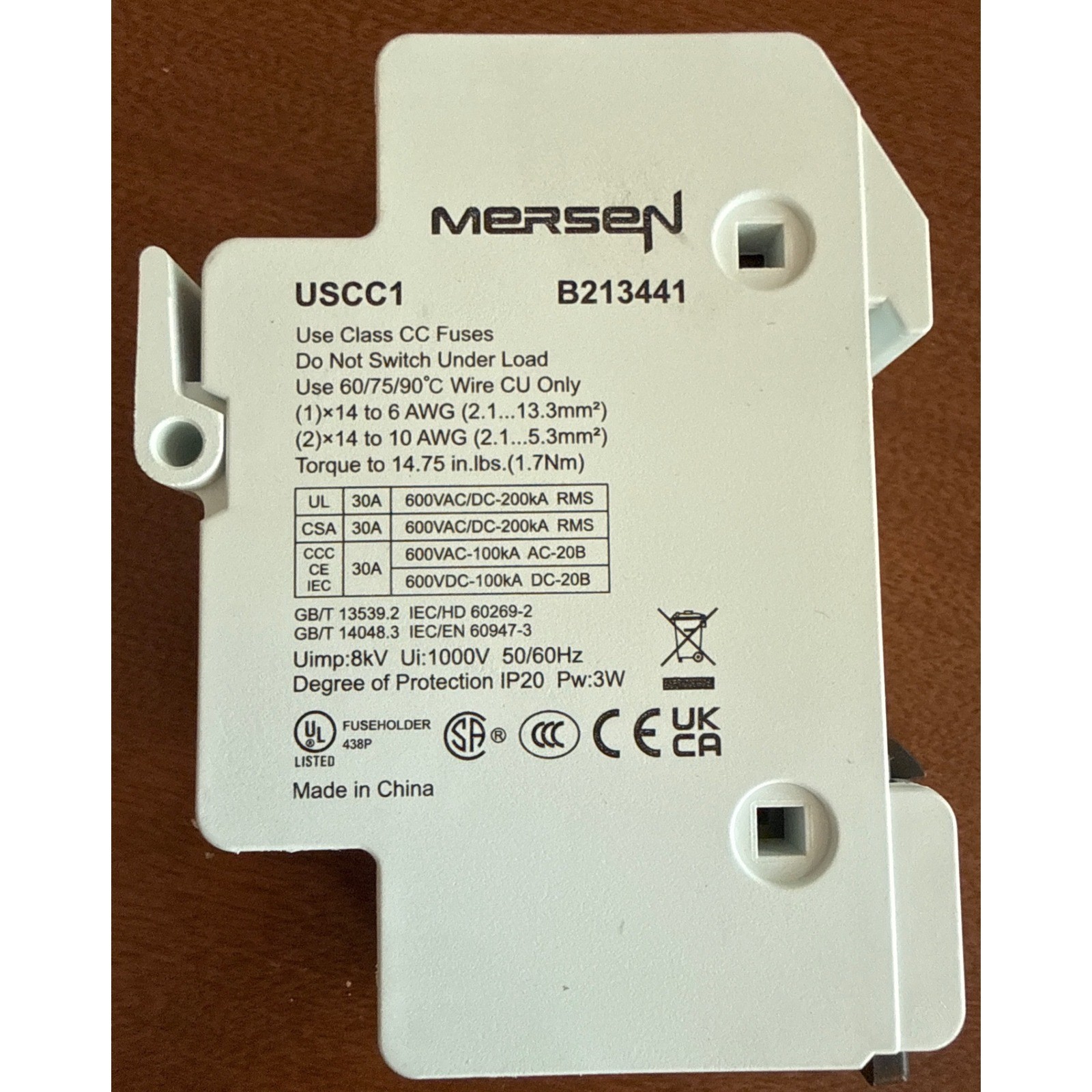 Mersen Ferraz Shawmut USCC1 UltraSafe Fuse Holder 30A 600V Class CC 1 Pole DIN gallery