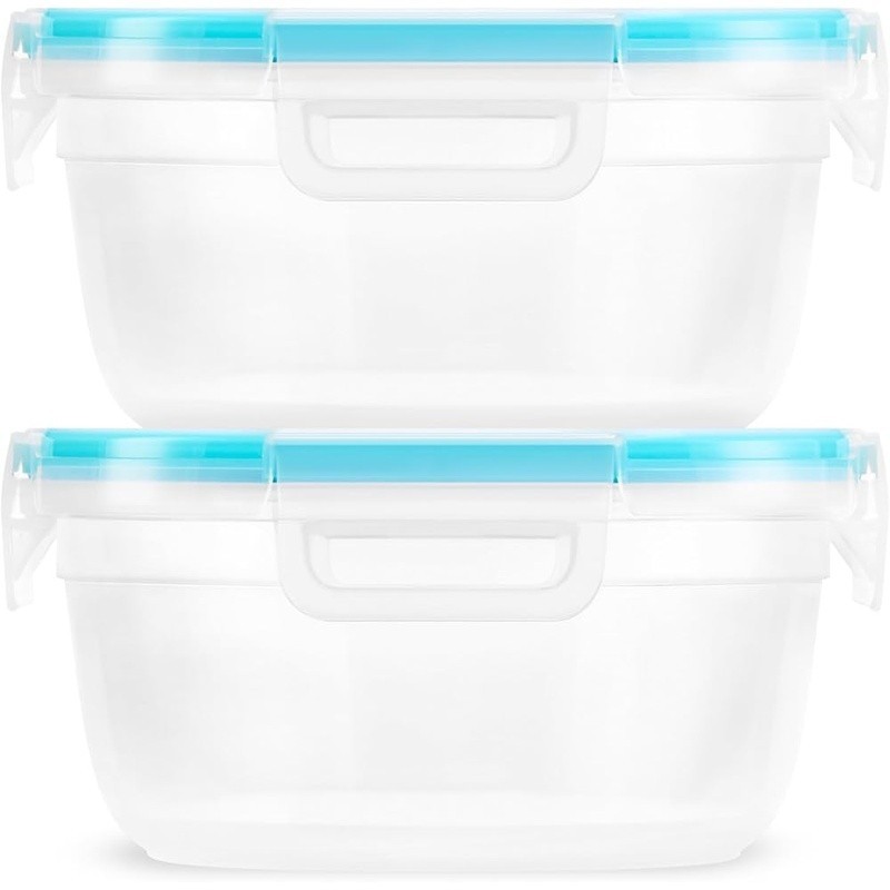 2 Pack Plastic Storage Containers Round Rectangular Lids Airtight Microwave Safe gallery