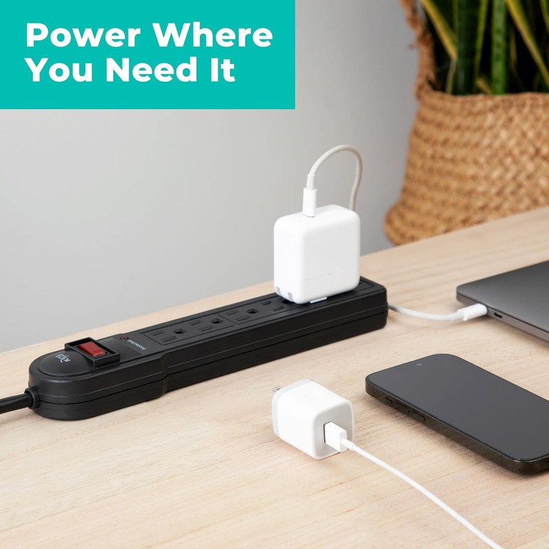 6 Outlet Surge Protector Power Strip 2 Pack 900J 4FT Cord 125V Black gallery