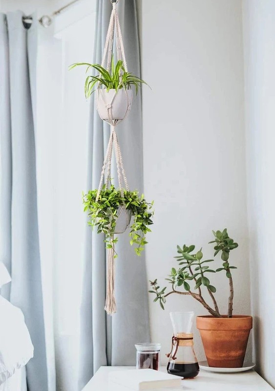 2-Tier Macrame Plant Hanger Handmade Cotton Rope Hanging Planter for Outdoor gallery