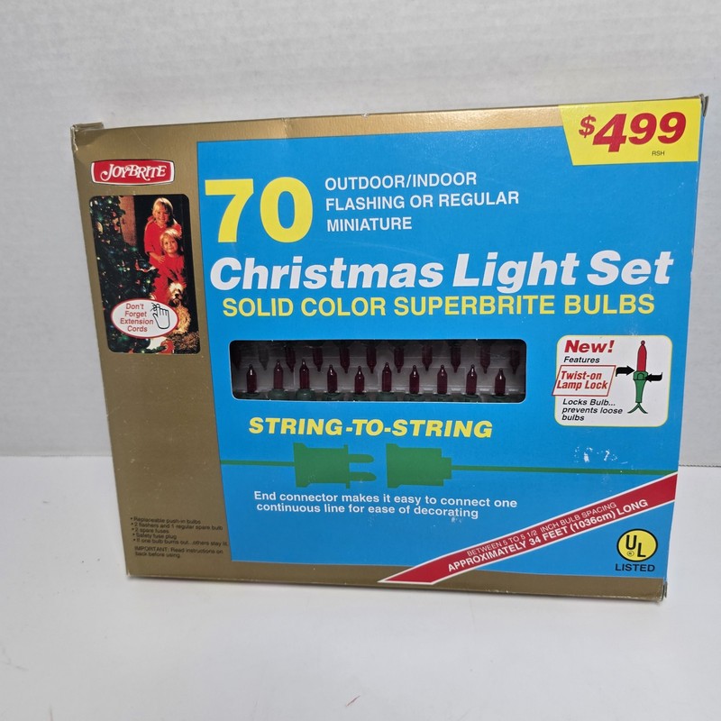 Joybrite Christmas Mini Light Solid Color RED Superbrite 70 Outdoor/Indoor VTG gallery