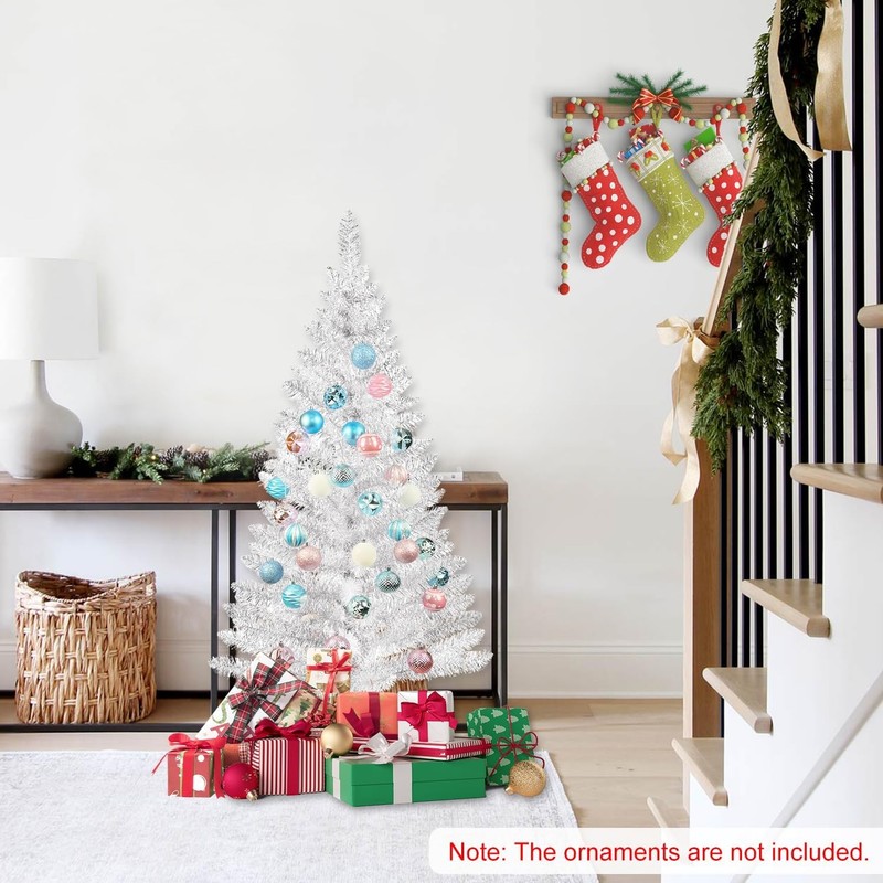 4FT Small Artificial Christmas Tree Silver Sequin Leave Vintage Style PartyDecor gallery