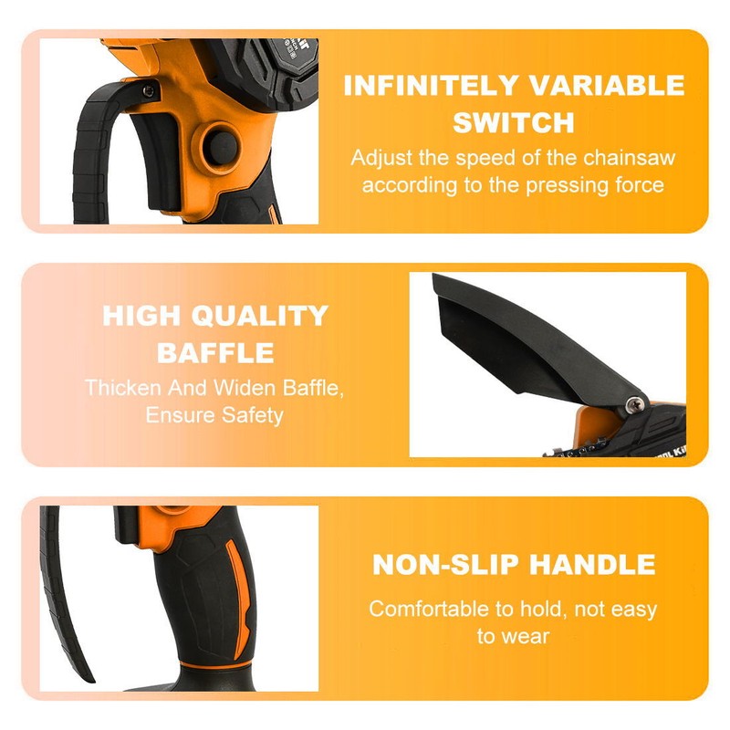 6" Mini Chainsaw Cordless Portable Small Handheld Electric Chain Saw 2×Battery gallery