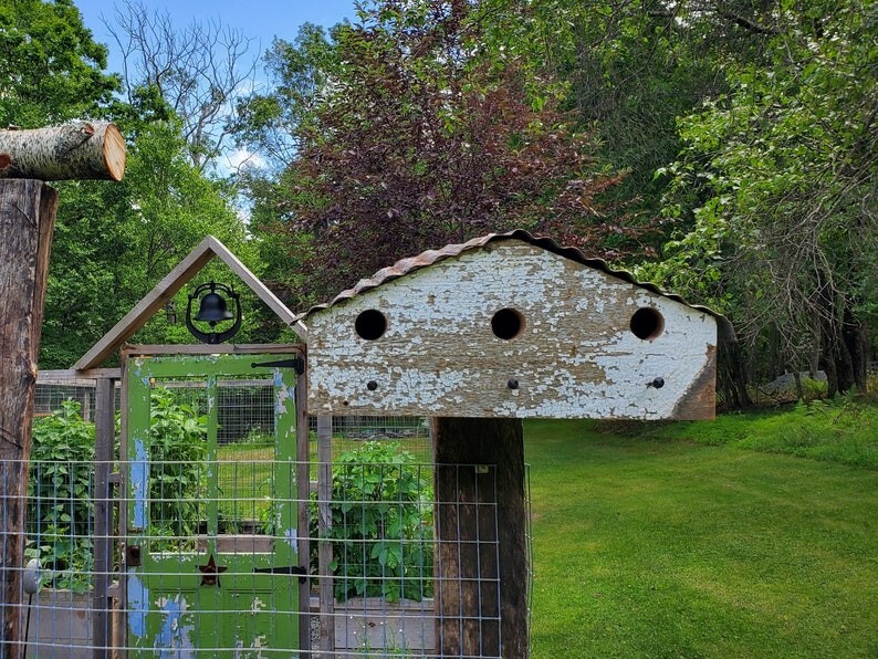 Large Rustic Reclaimed Barnwood 3-Room Birdie Inn Birdhouse For Outdoor Decor gallery