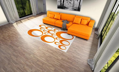 New white and orange ring design for Hand Tufted 100% Wool Handmade Area Rug
