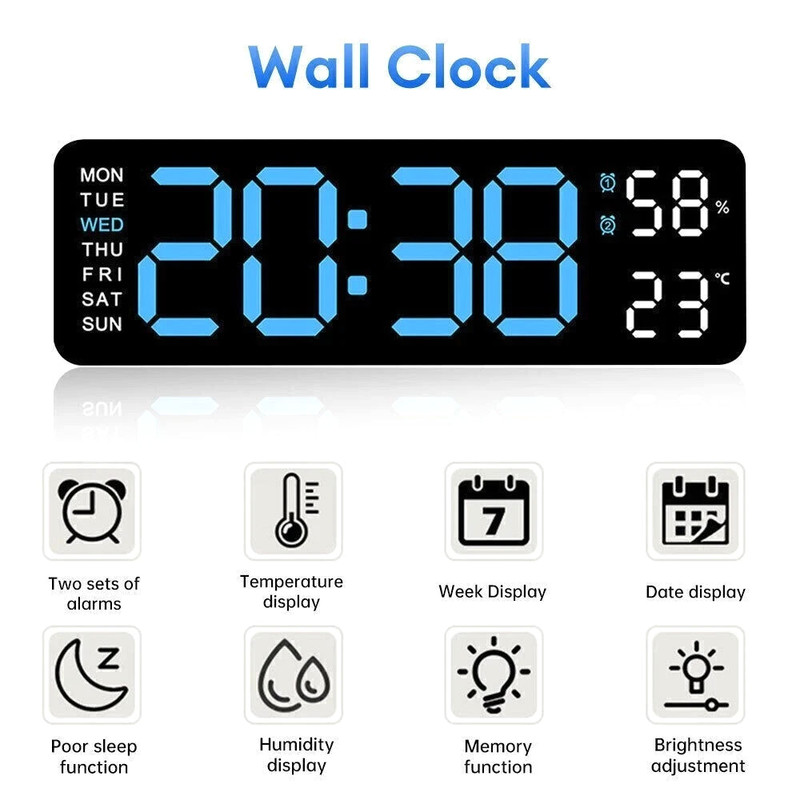 LED Digital Large Display Wall Desk Alarm Clock With Calendar Temperature Date gallery