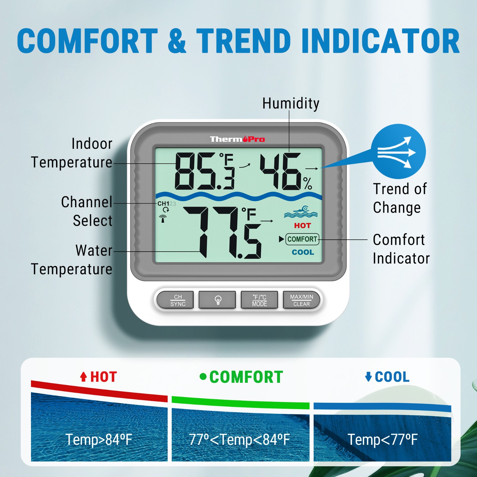 TempPro Waterproof Wireless Pool Thermometer Easy Read Digital Pool FloatingPond gallery