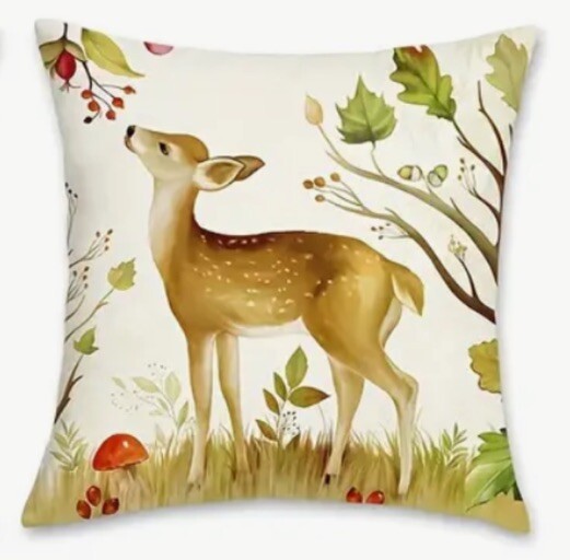 Deer Trees Nature Fall Leaves Scandinavian Nordic Throw Pillow Cover Home Decor gallery