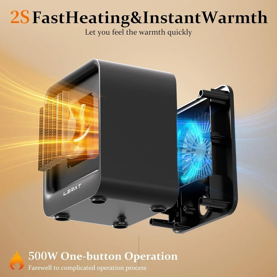 Lerat Space Heater, Portable Mini Heater for Indoor Use, 500W Fast Heating Small gallery