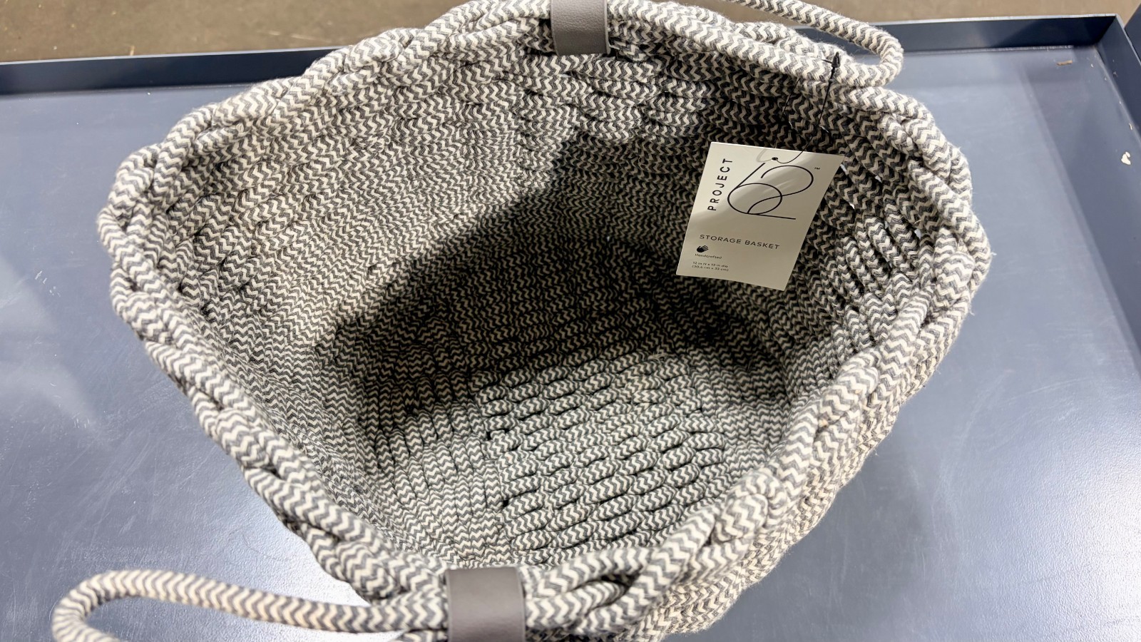 Project 62 Storage Basket 12 x 13 Coiled Rope Fishtail Weave Faux Leather gallery