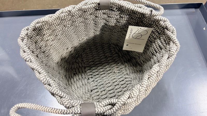 Project 62 Storage Basket 12 x 13 Coiled Rope Fishtail Weave Faux Leather gallery
