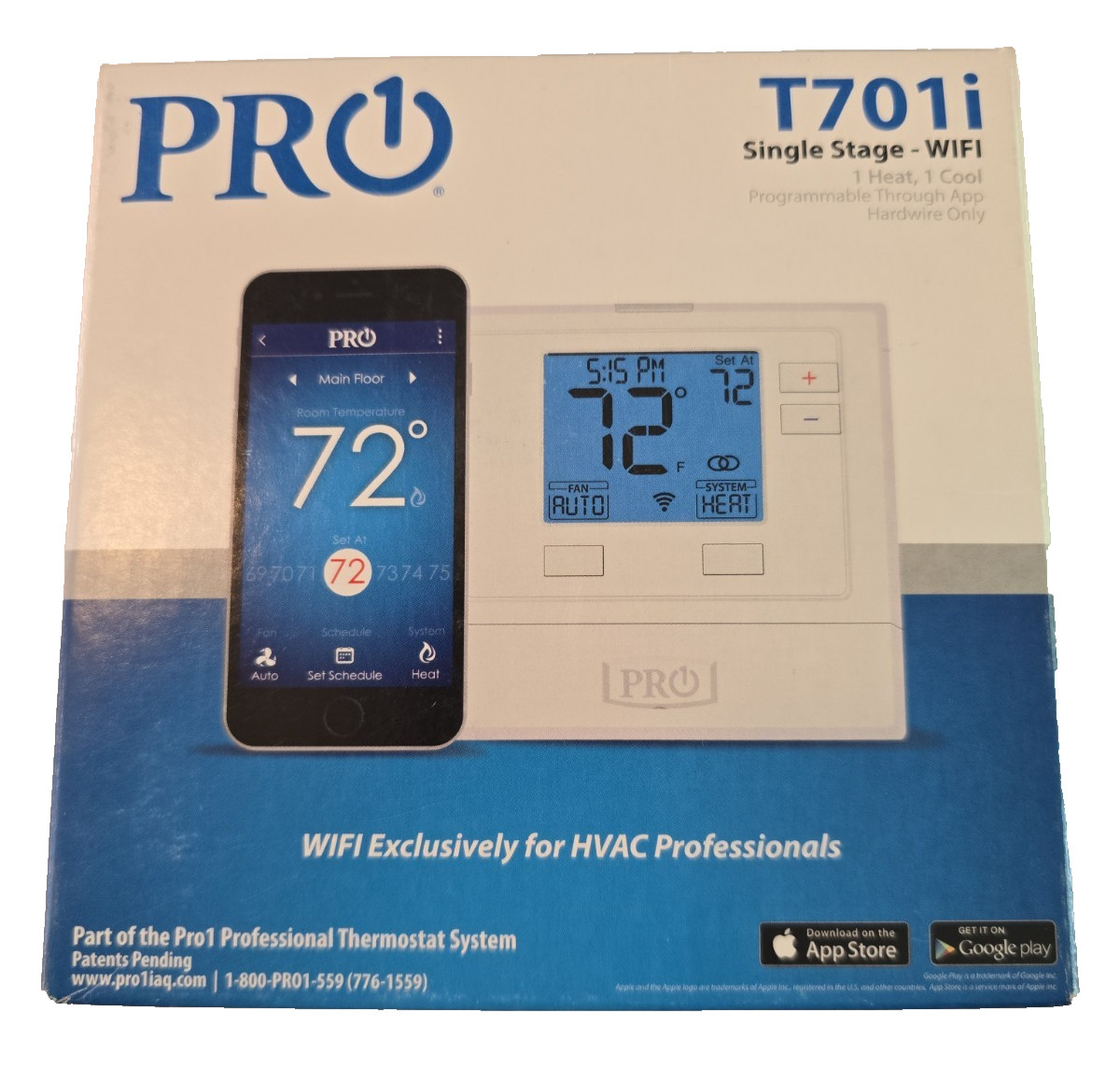 PRO1 T701i WiFi Programmable Thermostat for 1 Heat 1 Cool, App Control NEW gallery