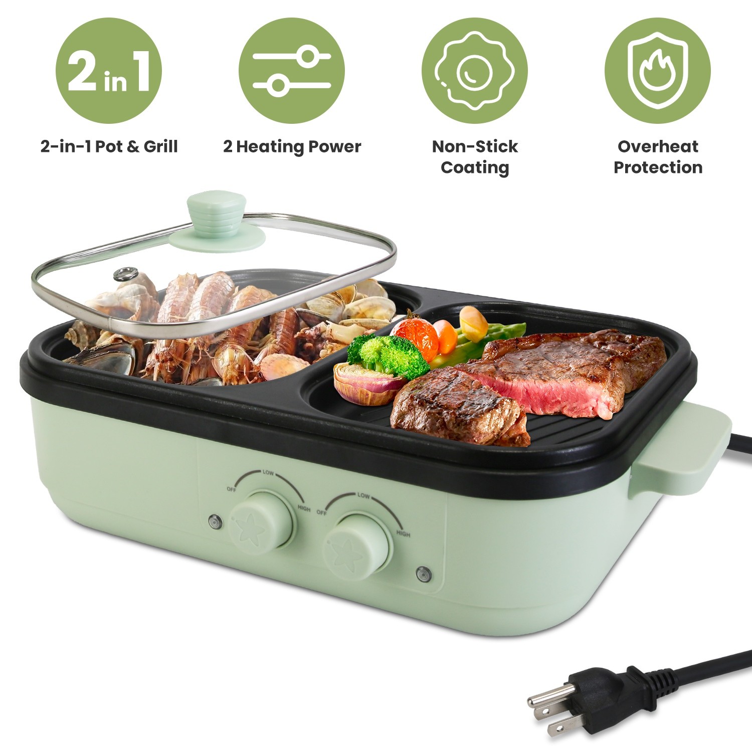 Electric Hot Pot & Pan Portable Non-Stick Pot &Griddle Picnic Camping Cooker gallery