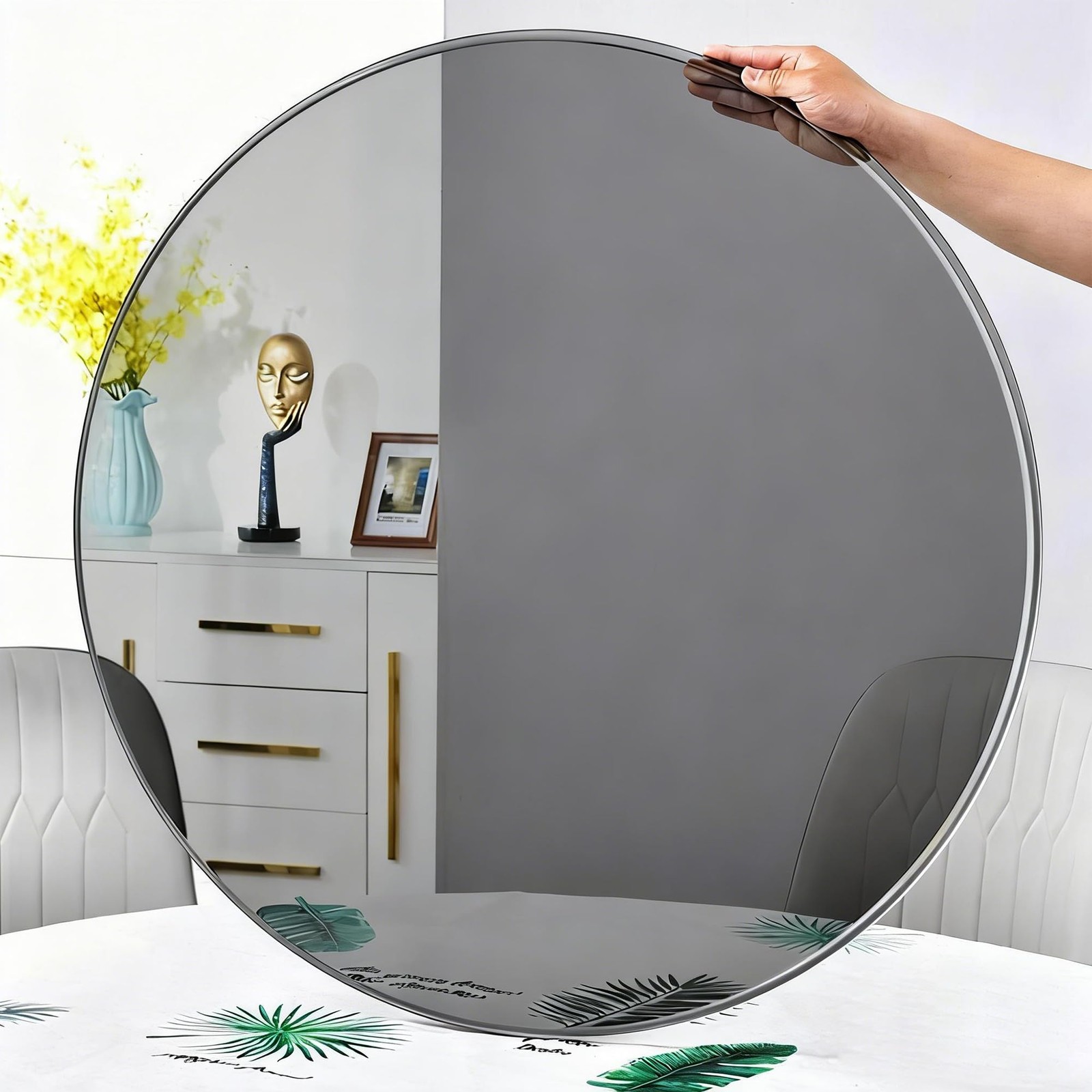 18" Round Grey Tempered Glass Table Top, Flat Polished Edge Replacement Glass... gallery