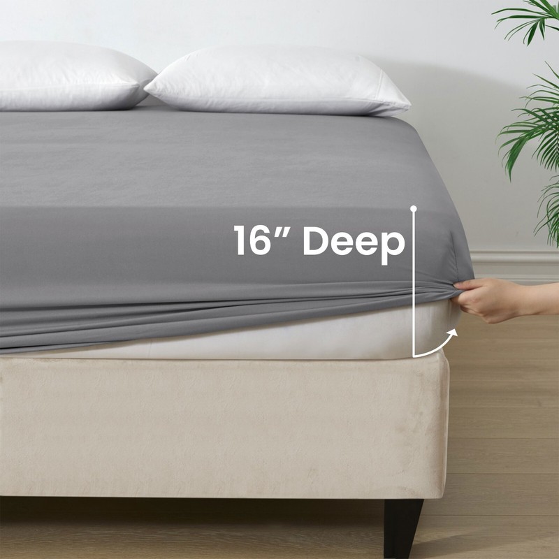 Full Fitted Sheet 16” Extra Deep Pocket Elastic Bed Sheets Twin Full King Queen gallery