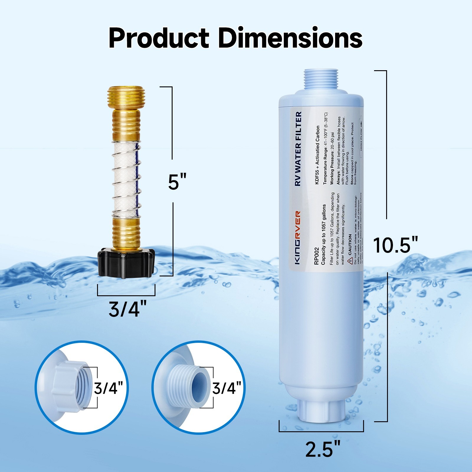 2 Pack RV Inline Water Filter w/Flexible Hose for Drinking & Washing Filter gallery