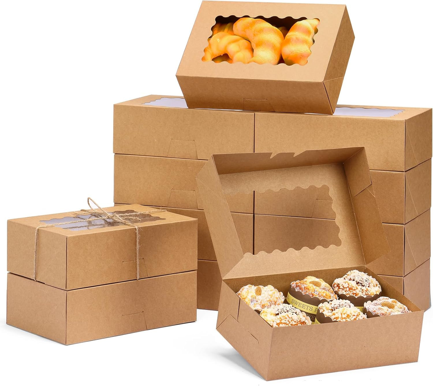 28Pcs Cookie Boxes with Window 9X6X3 In Brown Bakery Boxes Pastry Containers for gallery