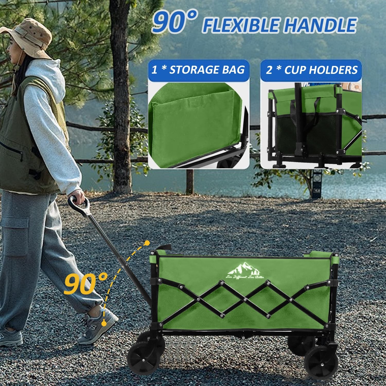 Collapsible Wagon Folding Utility Cart, Beach Wagon 352LBS Heavy-Duty with Ad... gallery