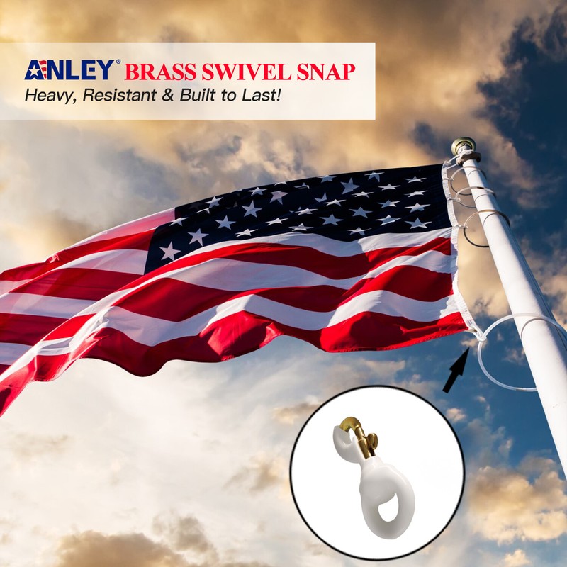 Anley Flag Accessory - 1 Pair White Rubber Coated Brass Swivel Snap Hook 3.3 In gallery