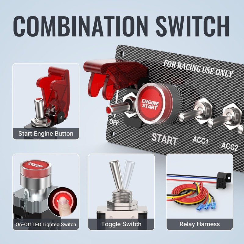 5 In 1 Ignition Toggle Switch Panel DC 12V 30A Push Start For Race Car Truck gallery