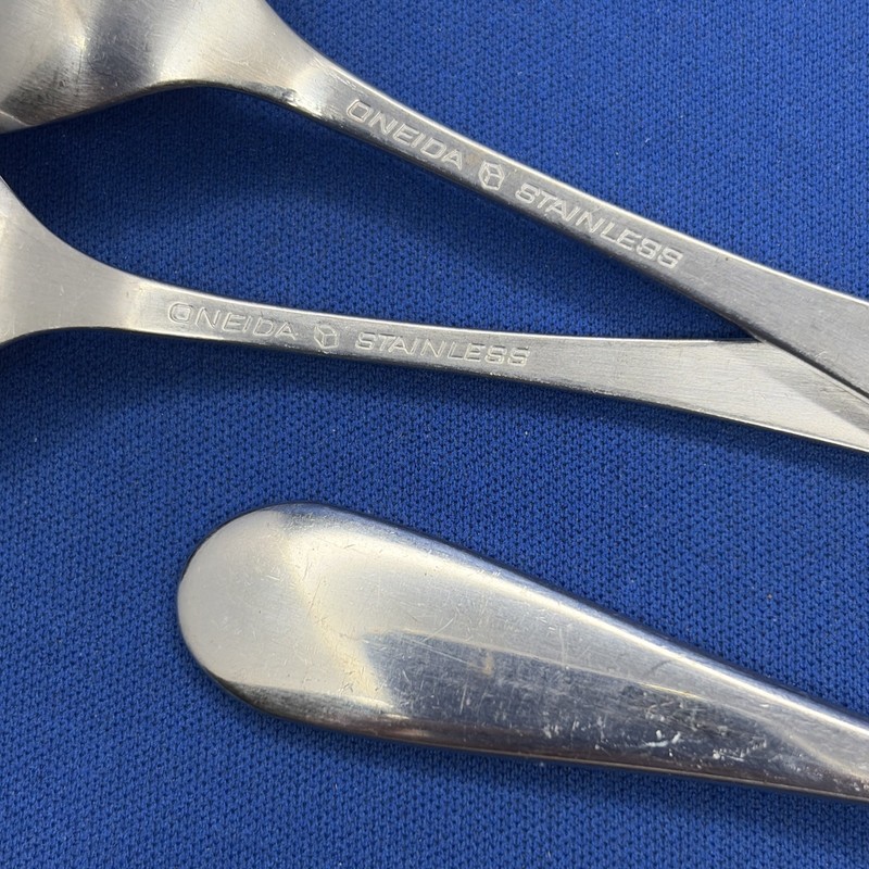 3 Oneida OMNI TEASPOONS Satin Cube Mark Stainless Flatware 6 1/8" Teaspoon Lot gallery