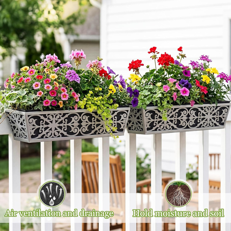 2 Pack 30 Inch Window Boxes Planter for Outdoor Plants Deck Railing Planters Box gallery