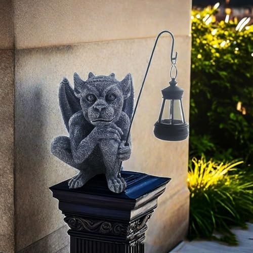 "Funny Gothic Gargoyle Statue with Light - 8.26" Winged Garden Decor for Yard & gallery