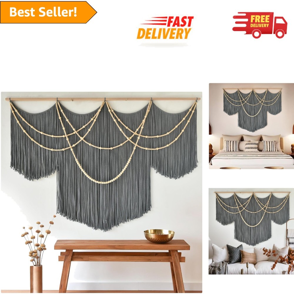 Large Macrame Wall Tapestry 57" W x 39" L - Eco-Friendly Bohemian Decor